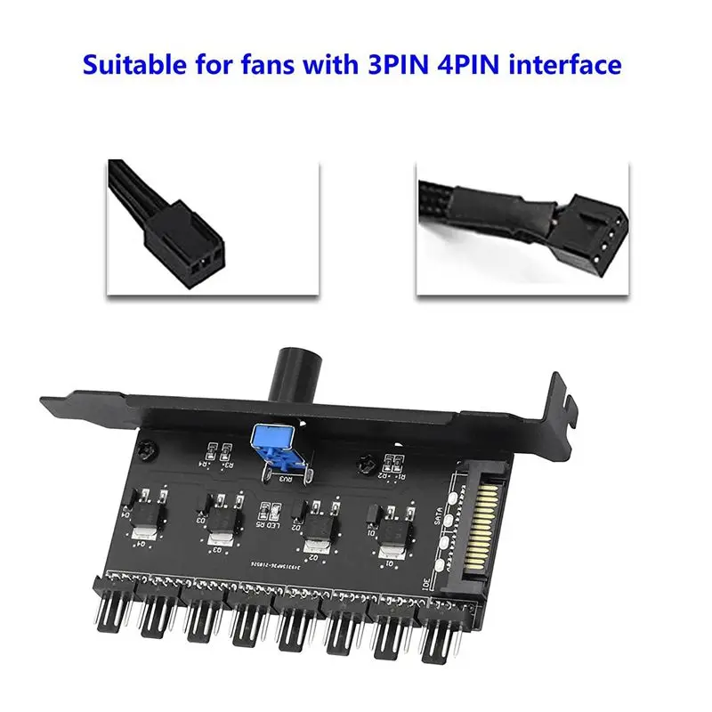 N35R-2X Pc 8 Channels Fan Hub Cooling Fan Speed Controller For CPU Case HDD VGA PWM Fan PCI Bracket Power By 12V Fan (SATA)