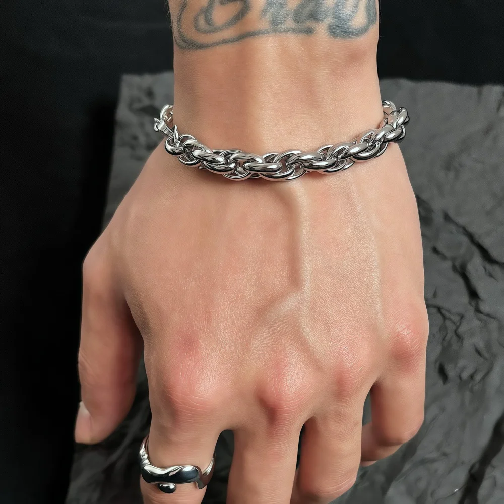 Hip Hop Männer Edelstahl Armband Silber Farbe Amerikanischen Titan Stahl Grob Kiel Kette Armband Fashion Party Schmuck
