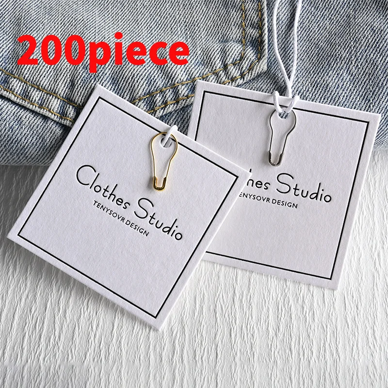 20 0piece.Custom.Fashion Embossed Swing Paper Tags Luxury Matte Logo Hangtags Clothing Custom Hang Garment Car