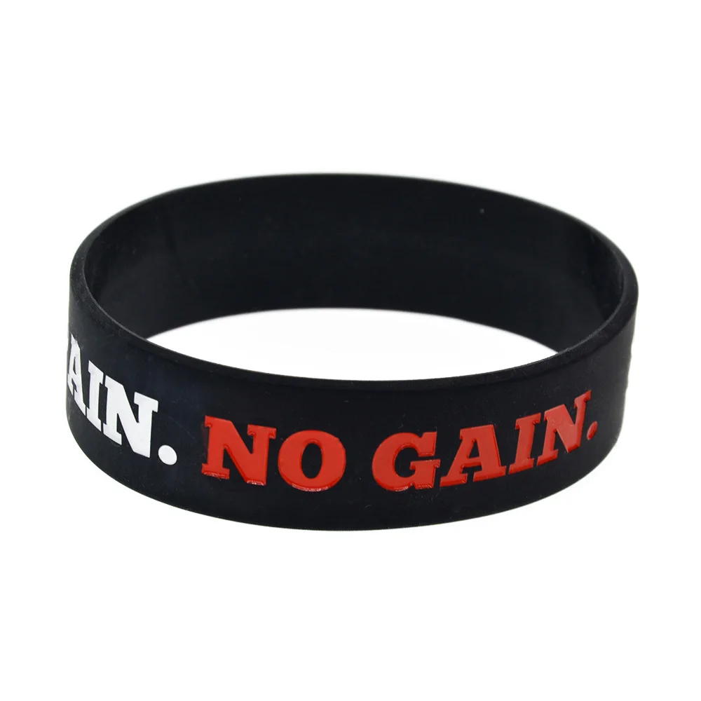 25 Stück Motivations-Slogan Sport-Gummiarmband „No Pain No Gain“ Crossfit Silikon-Armband 3/4 Zoll breit – Detail 2