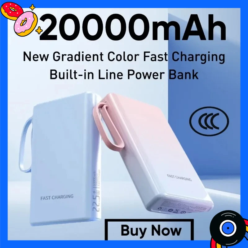 

New Gradient Color Fast Charging Built-in Line Power Bank with 20000mAh Large Capacity