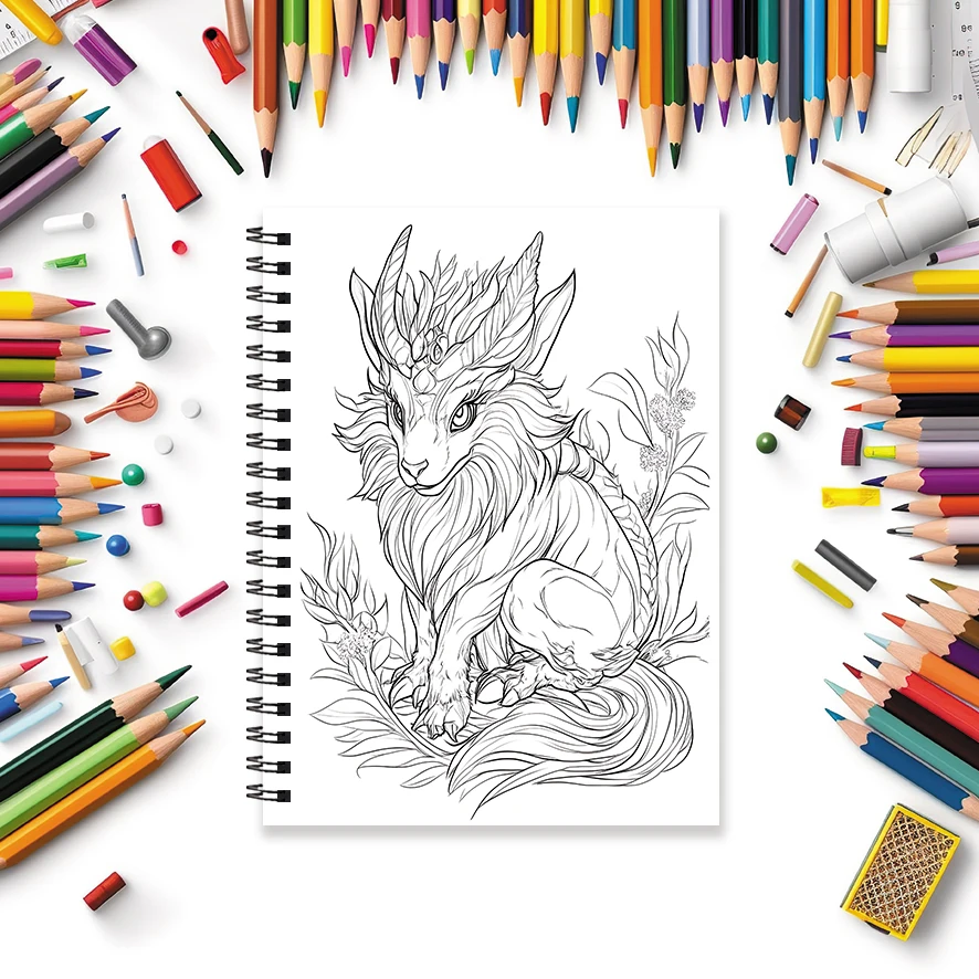 Magical Animals Adult Coloring Book - 8.3x 11.2 Inch 32 Page Coloring Book - Helps Reduce Stress and Ease Emotions