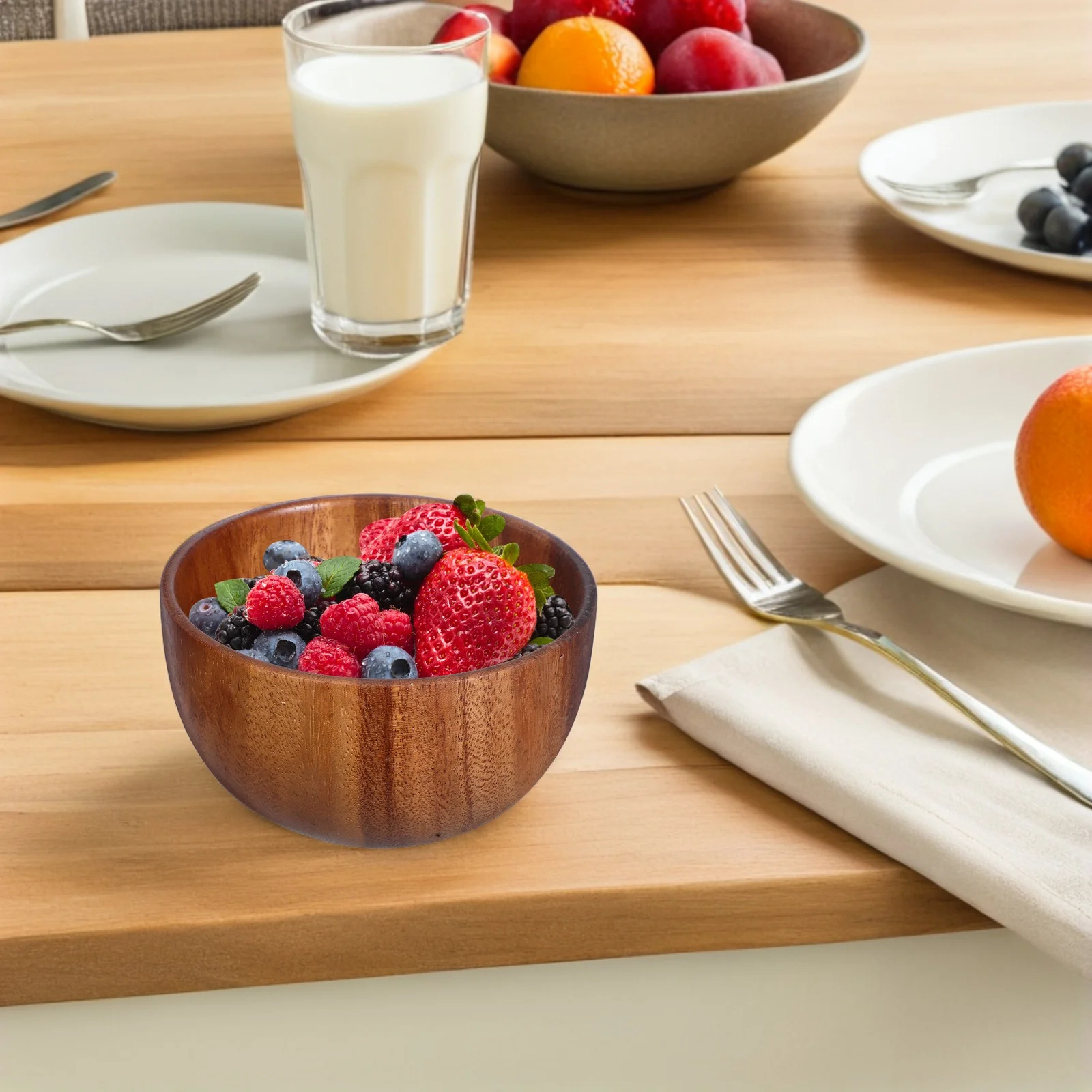 

Natural Wood Salad Bowl 12x6cm Handcrafted Fruit Plate Kitchen Tableware Large Capacity Home Food Bowl Japanese Style Thick