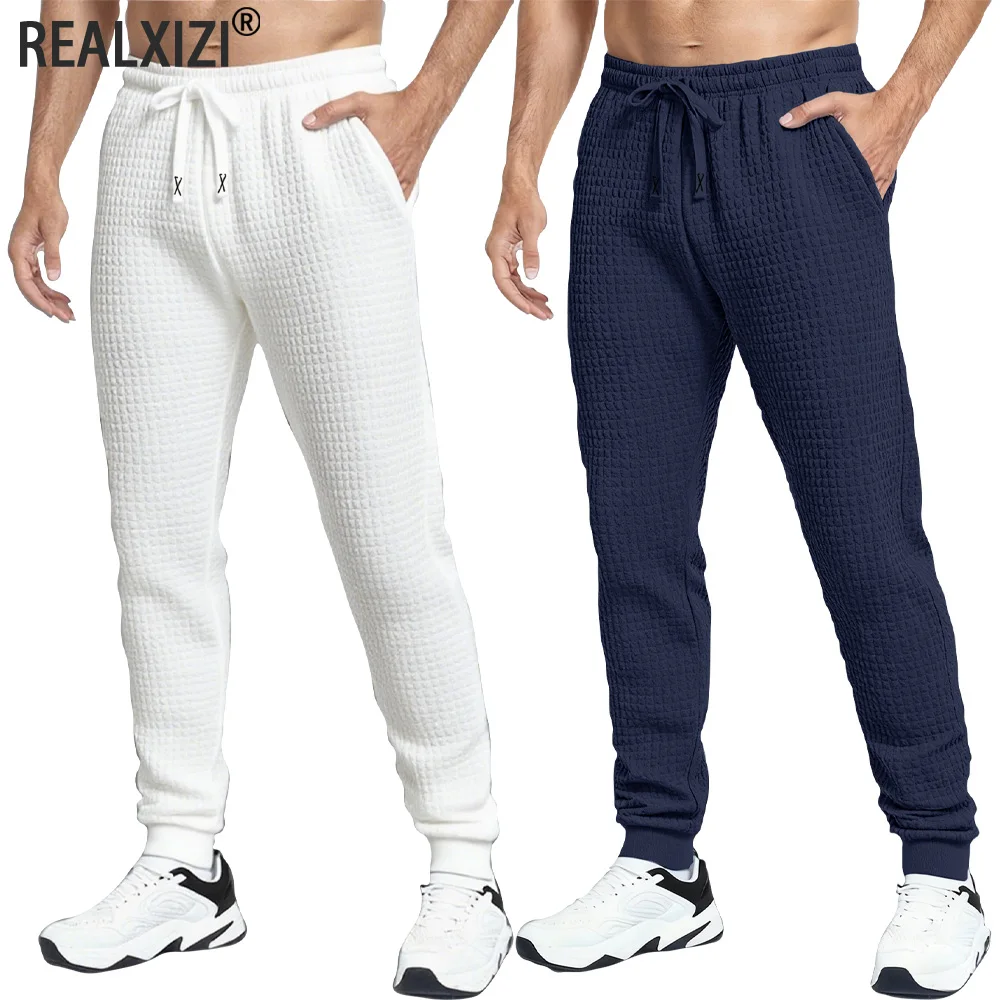 

New Jogging Sports Pants for Men Daily Casual Jacquard Check Sweatpants the Four Seasons Solid Color Trousers Men's Clothing