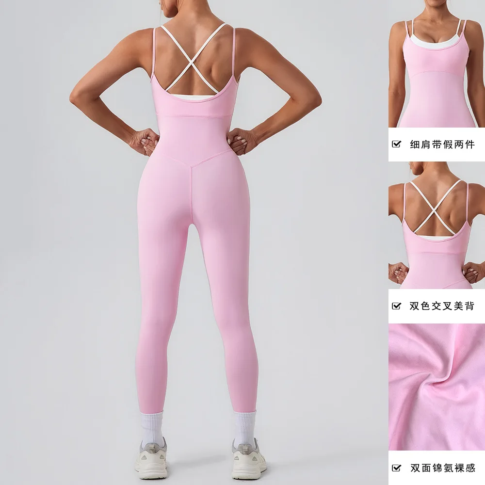 

Two Contrasting Color Camisole Sports Jumpsuit from Europe and America Integrated Yoga Suit Backless Outdoor Jumpsuit Tight