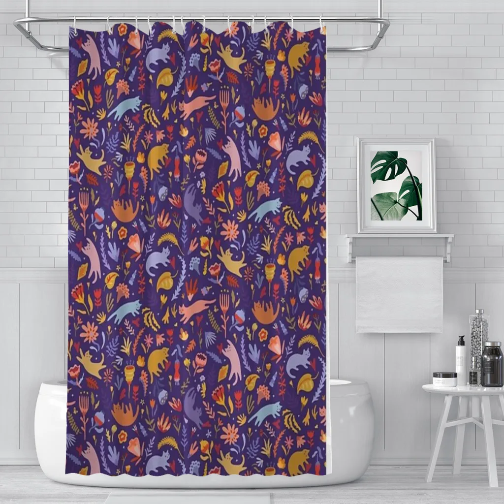 Candy Cats in the Magic Garden Shower Curtain for Bathroom  Aesthetic Room Decoration