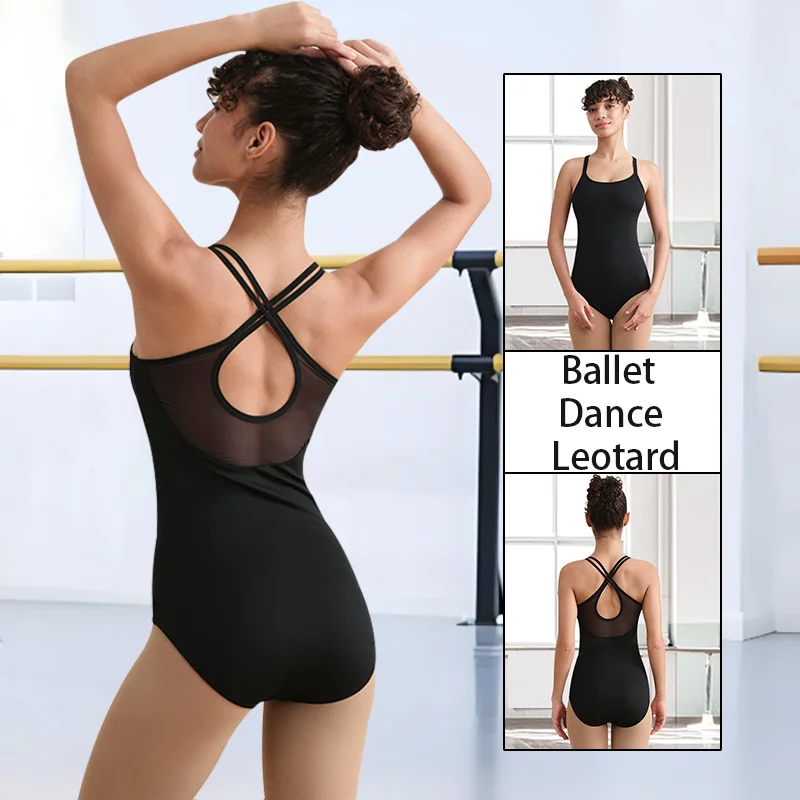 المرأة مزدوجة السباغيتي الأشرطة الكلاسيكية أكمام بروتيل الباليه ملابس رقص الجمباز للكبار الرقص تانك القمم مع بطانة أمامية ناعمة