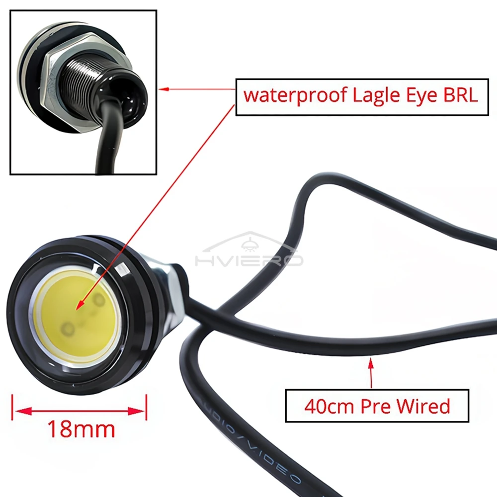 18MM Car LED Red Eagle Eye DRL Lamp Daytime Running LED Backup Reversing Parking Brake Turn Signal Lamps Motorcycle Fog Lights