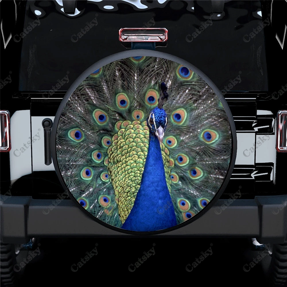 Animal Green Peacock Print Car Spare Tire Cover Waterproof Protect for Truck SUV RV Trailer  Auto Accessories Camping 14-17inch