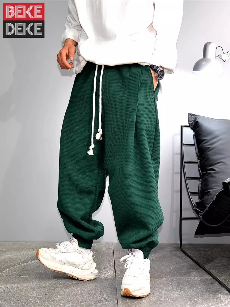 

Mens Casual Drawstring Elastic Waist Loose Fit Harem Pants Long Trousers Streetwear Male Outside Jogger Pants Spring Sweatpants