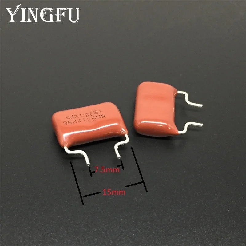 20Pcs/Lot CBB capacitor 362 1250V 362J 1.25KV 3600pF 3.6nF P7.5 CBB81 Metallized Polypropylene Film Capacitor