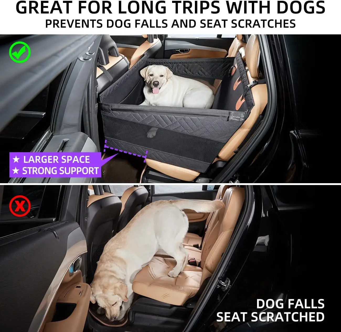 Black Dog Car Seat Cover For Large Medium SUV Truck Pets Hammock Mattress Print Animal Pet Backseat Extender Bed For Cats