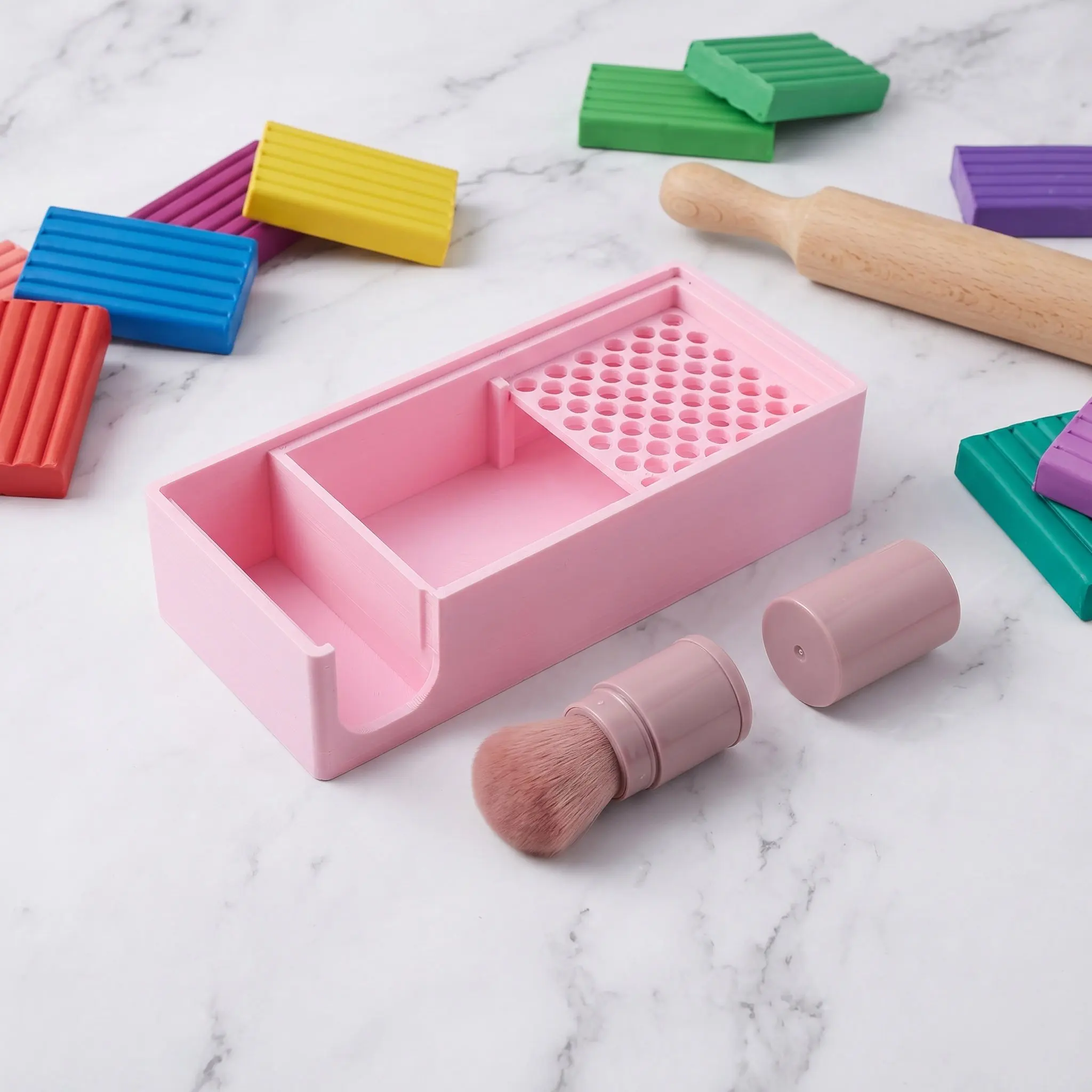 Bild 6: 1 Set Antihaft-Tonpulver-Spenderbox, Antihaft-Werkzeug-Organizer für Polymer-Ton, Maisstärke-Box für Polymer-Ton mit Pinsel