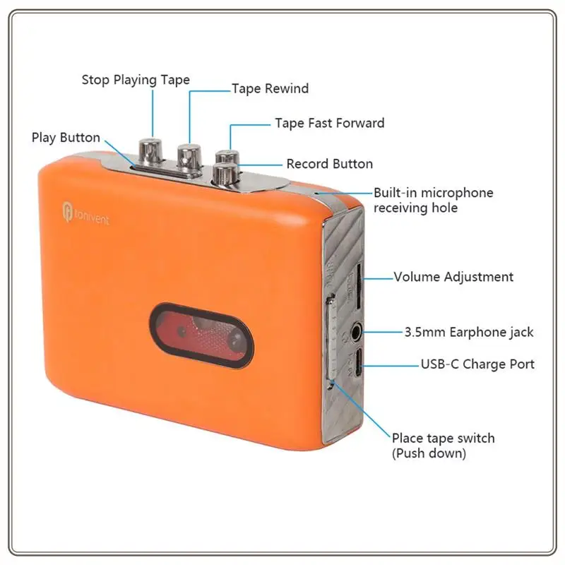 信頼性の高いポータブルカセットプレーヤーカセットレコーダーUSB CカセットテープからMP3コンバータカセットテーププレーヤー、ヘッドフォン付き、Por