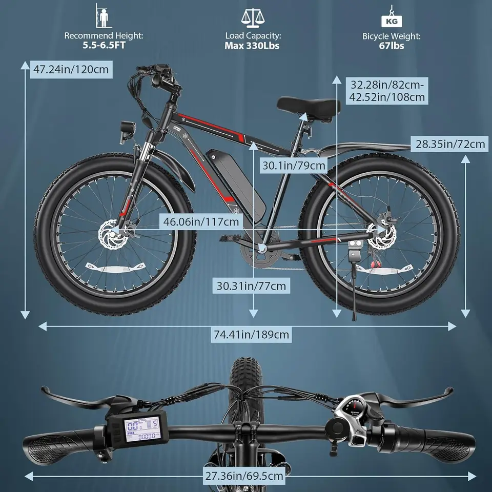 26" Fat Tire Electric Bike for Adults - 48V 750W Powerful Motor, 40 Miles Range, Dual Suspension, All-Terrain E-Bike image 7
