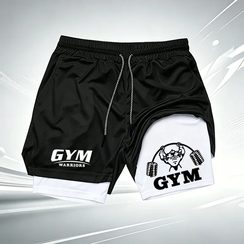 Men's UFC GYM 2-in-1 Compression Shorts Quick Dry Breathable Running Gym Training Shorts with Built-in Liner and Logo