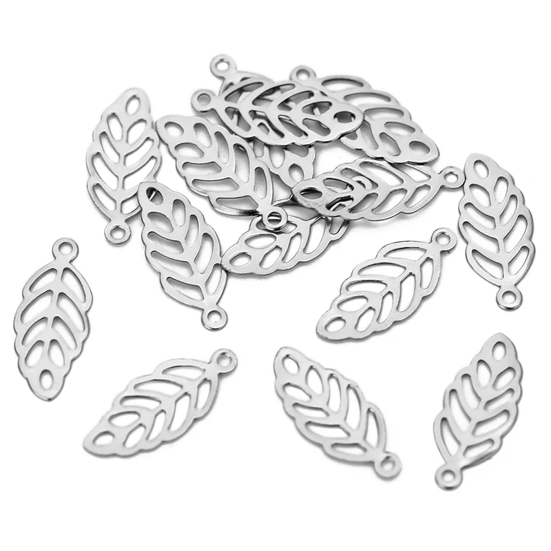 50pcs/lot 13*5.5mm Stainless Steel Hollow Out Leaves Pendants Charms Gold Color Tree Leaf Charms for Diy Jewelry Making Findings