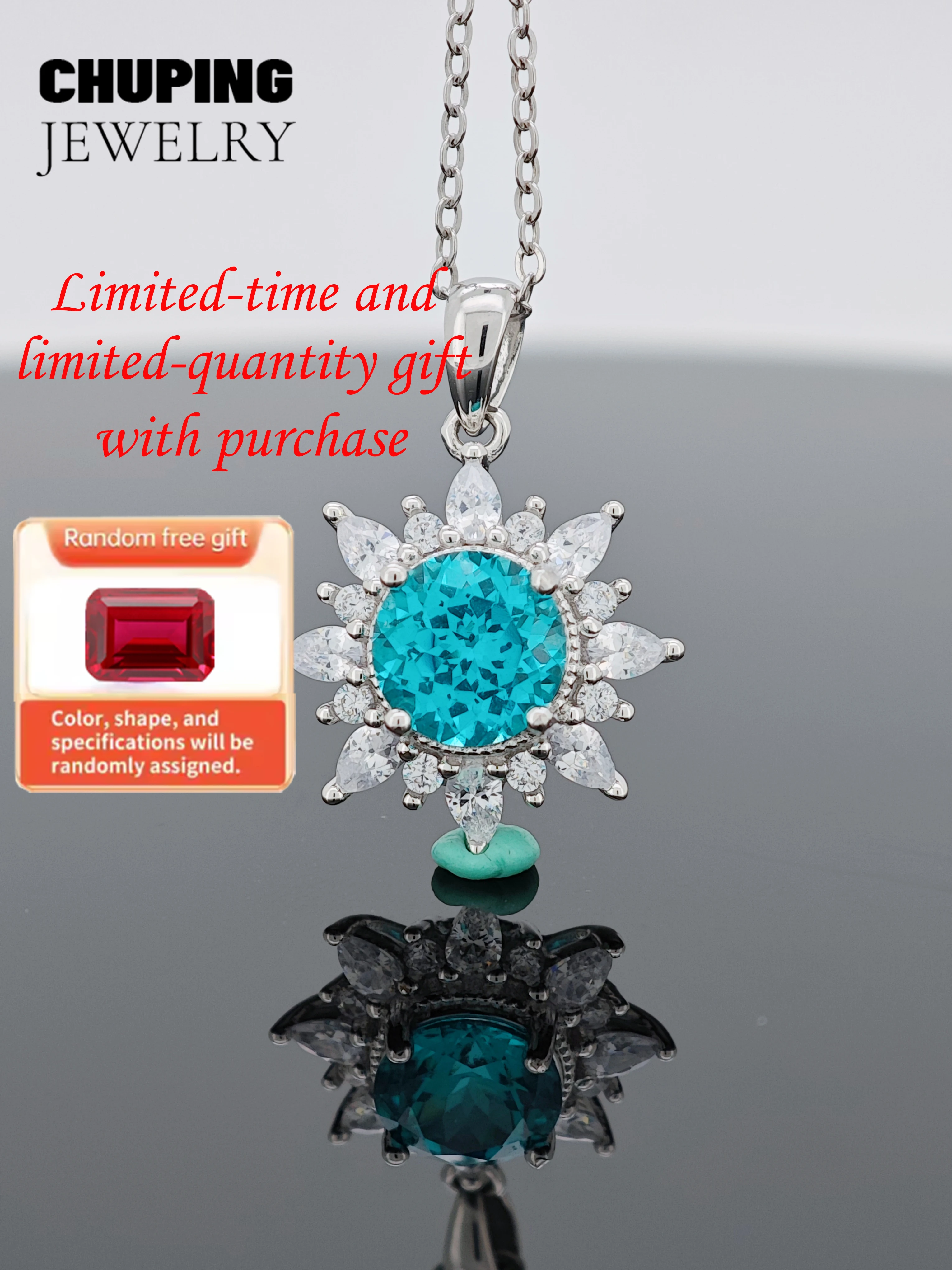 

ChuPing Lab Paraiba Round Cut S925 Silver Pendant Anniversary Gift For Women Valentine's Day Or Birthday Gift Fine Jewelry