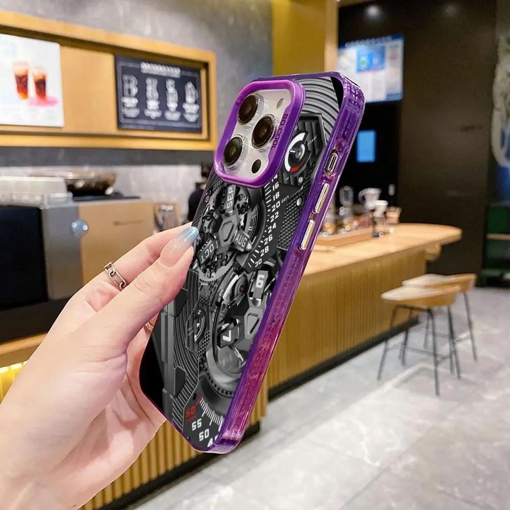 Mechanism Gear Phone Case for iPhone 17 16 15 14 13 12 11 X XR XS Air Pro Max Plus Purple Colorful Silver Cover view 5