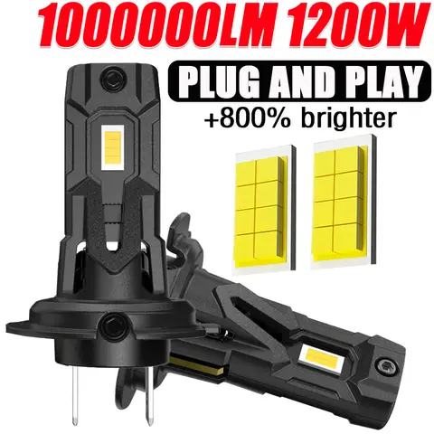 1200W H7 LED 고출력 헤드라이트 전구 CANBUS 초고휘도 조명 6000K 자동차 스포트라이트 미니 무선 안개등 터보 팬 12V 24V