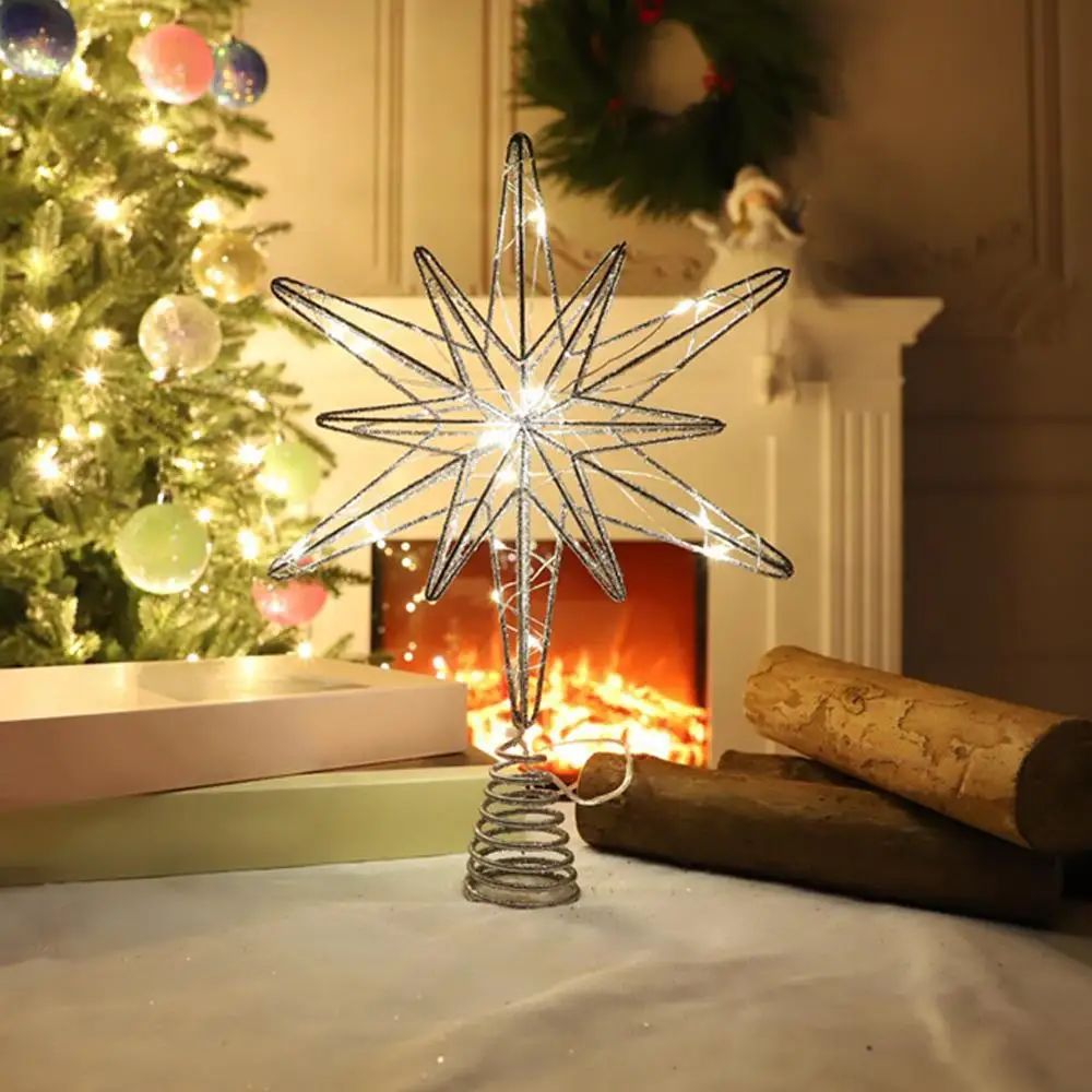 Рождественский звездный топпер для елки с теплыми белыми огнями, предварительно освещенный блестящий снежинка на верхушке дерева с подсветкой, рождественский верх для украшения дома S5z6