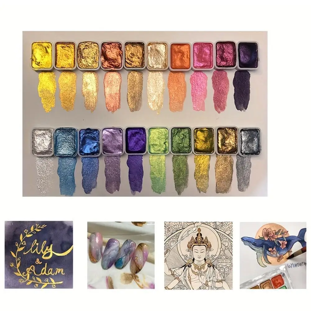 20 Colors Pearlescent Metal Watercolor Painting Set Sparkle Pearlescent  Watercolors Complete Art Supplies For Artists Students