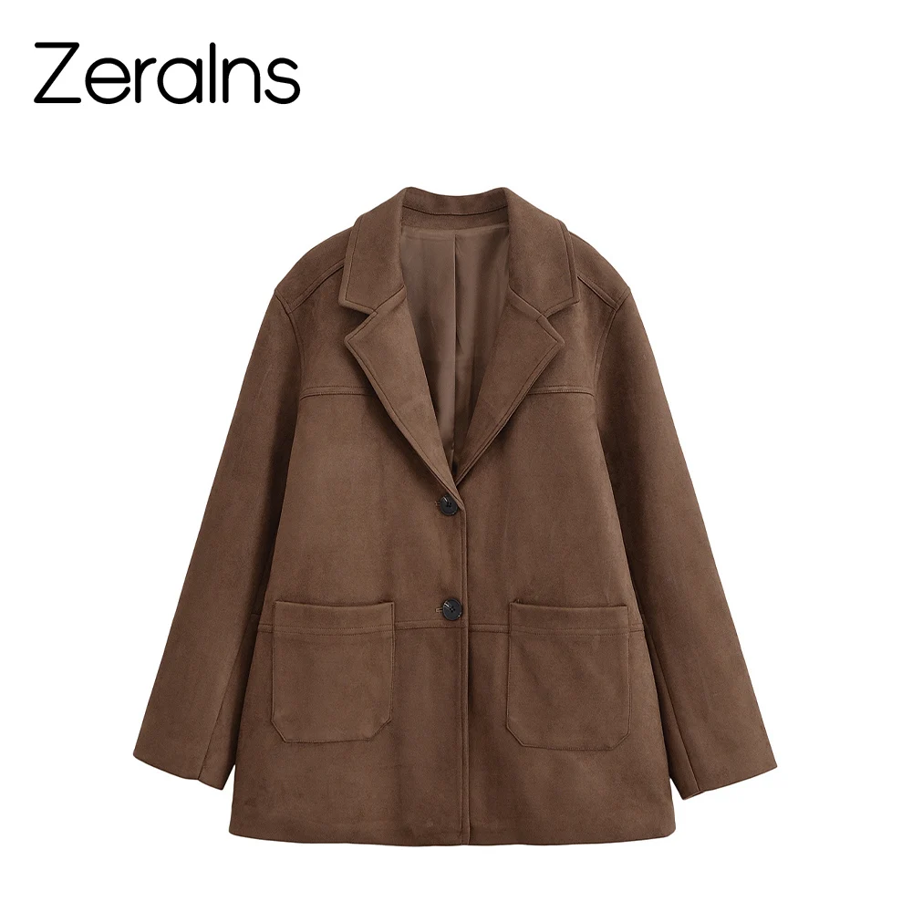 제라인스 가을 미국 여성 의류 레트로 캐주얼 패션 기품있는 라펠 긴팔 스웨이드 수트 재킷