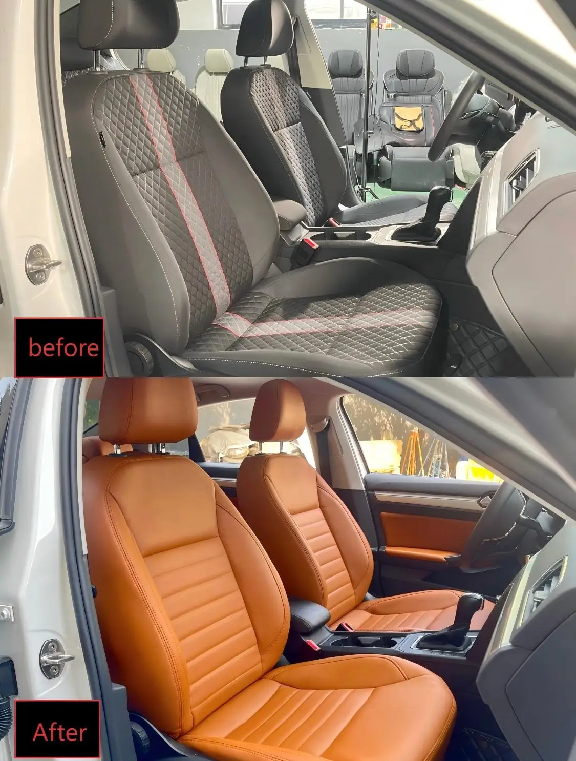 Customized Vermilion Luxury Leather Full Set Seat Cover Car Cover Compatible Tiguan Passat Lavida CC Golf Polo Accord Jetta Bora