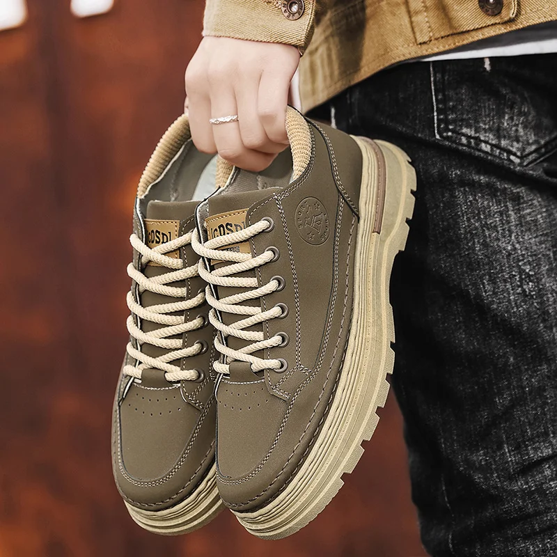 

Hot Sale Brown Sneaker Men Comfortable Leather Casual Shoes for Men Oxford Casual Flat Skateboard Shoes Man Sneakers