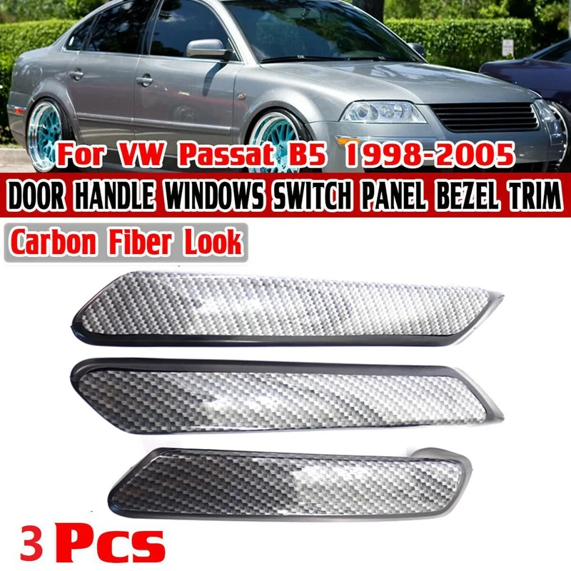 

NEW-Carbon Fiber Look Interior Door Pull Grab Handle+Trim Cover Kit For Passat B5 1998-2005 3B0867172