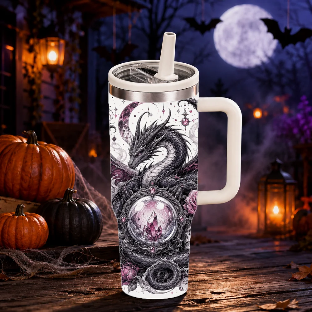 Gothic Dragon Vacuum Flasks 40oz Large Capacity Stainless Steel Tumbler with Handle Straw Lid Insulated Travel Mug Cup