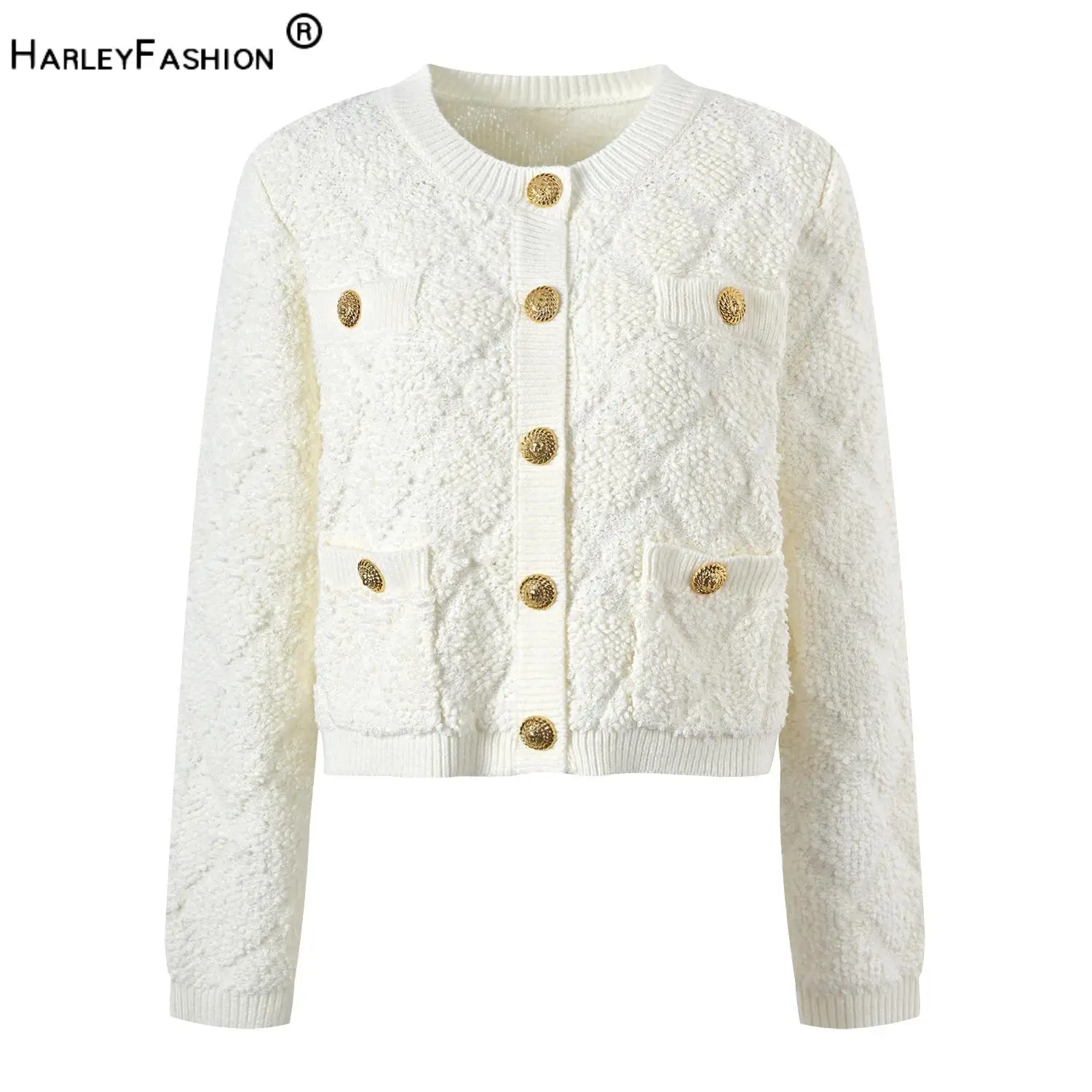 

Autumn Winter Wool Blends Women O-neckline Long Sleeve Solid Tops Single-breasted Lady Casual Kint Cardigan