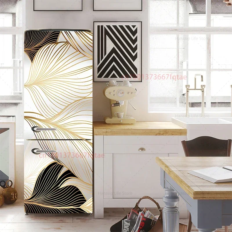 Abstract Feather Fridge Door Art Mural Sticker Leaves Design Wallpaper Kitchen Waterproof Fresh Fruit Poster Refrigerator Decals