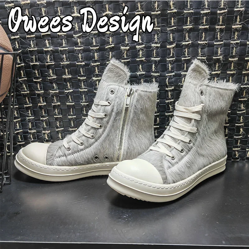 Owees Design Horse Fur Geobasket High Top Luxury Trainers Men Black Leather Women Rick Pink Casual Sneakers Designer Big Size