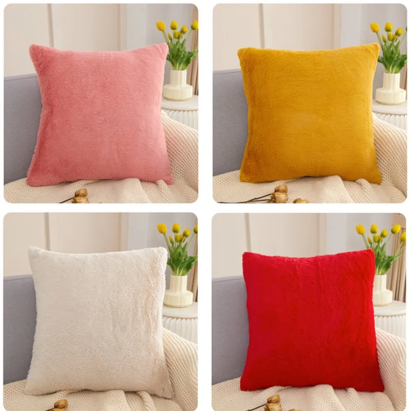 Inyahome-Decorative Rectangle Faux Rabbit Fur Throw Pillow Covers, Modern Cushion Cases for Patio Couch Bench, 45x45cm