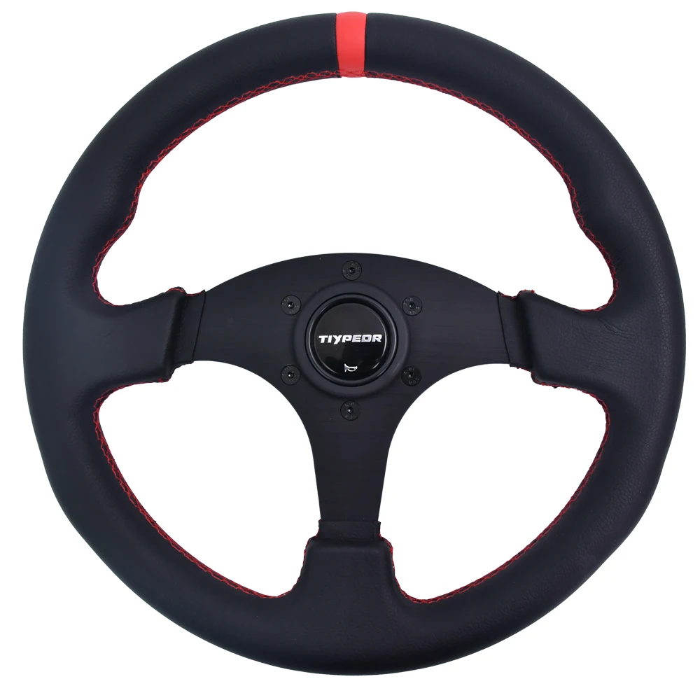 TIYPEOR High Quality 330mm Universal PVC Leather Red Reversing Connector Racing Modified Steering Wheel