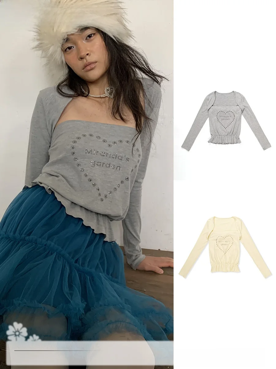

Monica's Thoughts Glittery Strapless Cotton Blend Long Sleeve Top And Bottom Set True Two-Piece Fashionable Women's Ensemble