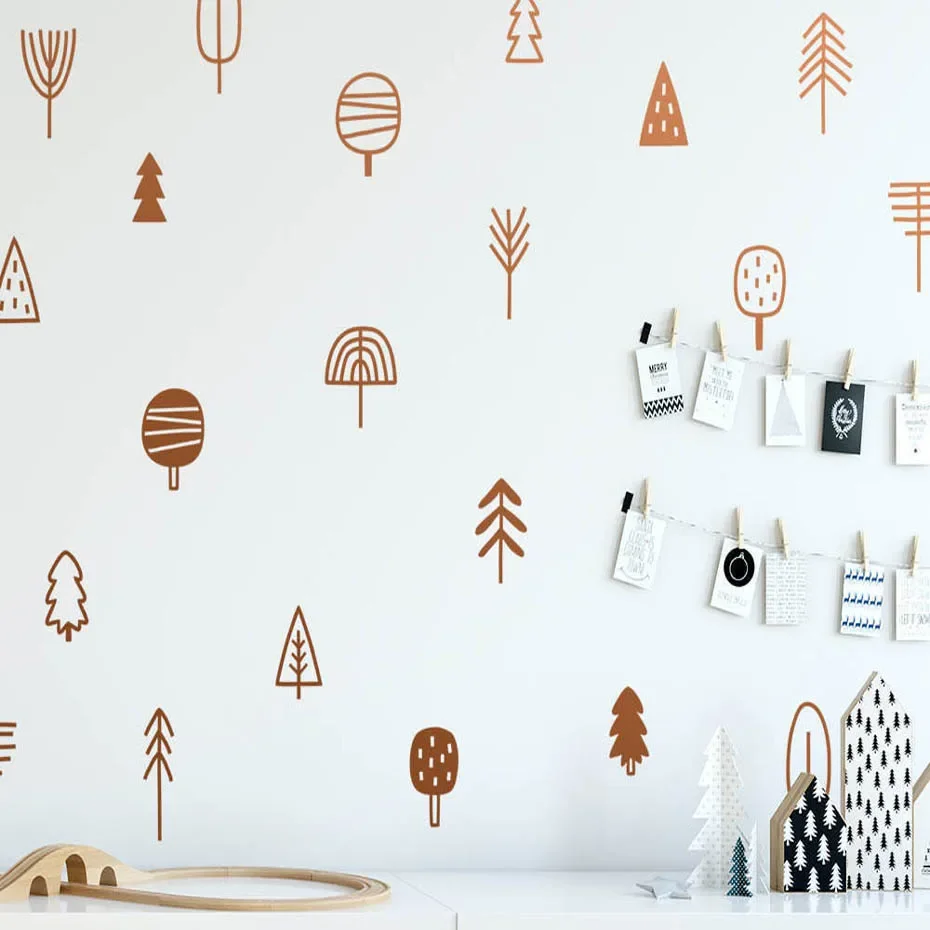 6Sheet/set Woodland Trees Boho Wall Stickers Decals PVC Nursery Decor Vinyl Mural Gift for Kids Baby Bedroom Home Decoration