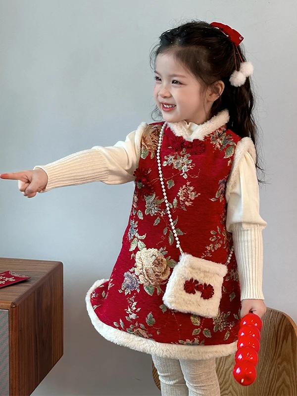 

Веселая новогодняя детская праздничная древняя юбка Hanfu для девочек, зимний сезон, традиционная китайская одежда