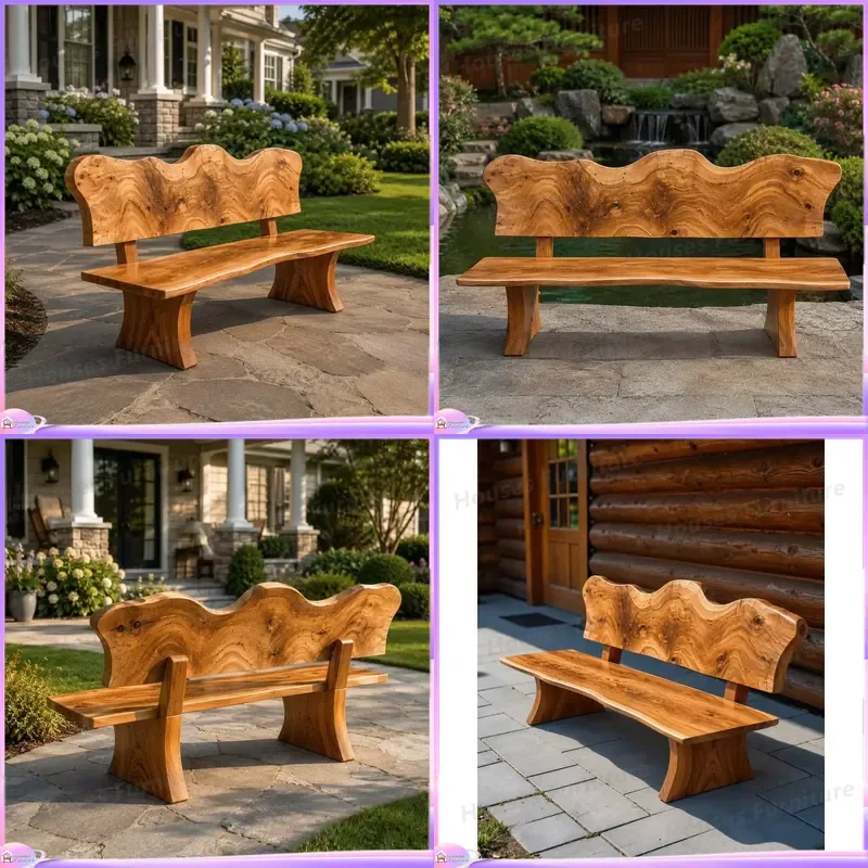 200 Modern Solid Walnut Wood Bench Handmade Outdoor Garden Furniture Durable Eco Friendly Patio Seating Natural Wooden Park