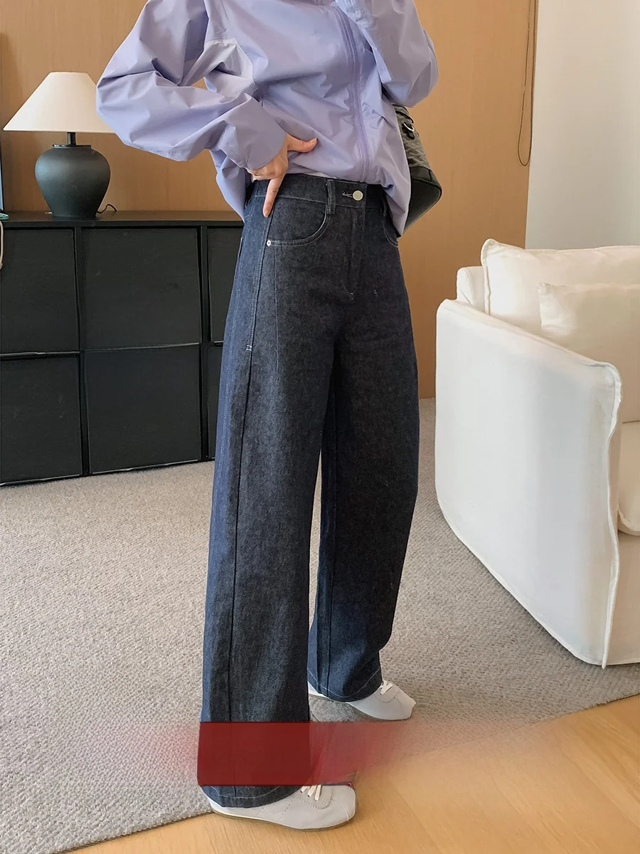 

Экологичные джинсовые брюки из льна и хлопка с высокой талией, прямым кроем, повседневные, с эффектом потертости, 3D-дизайном и вставками, нелиняющие, весенние, женские