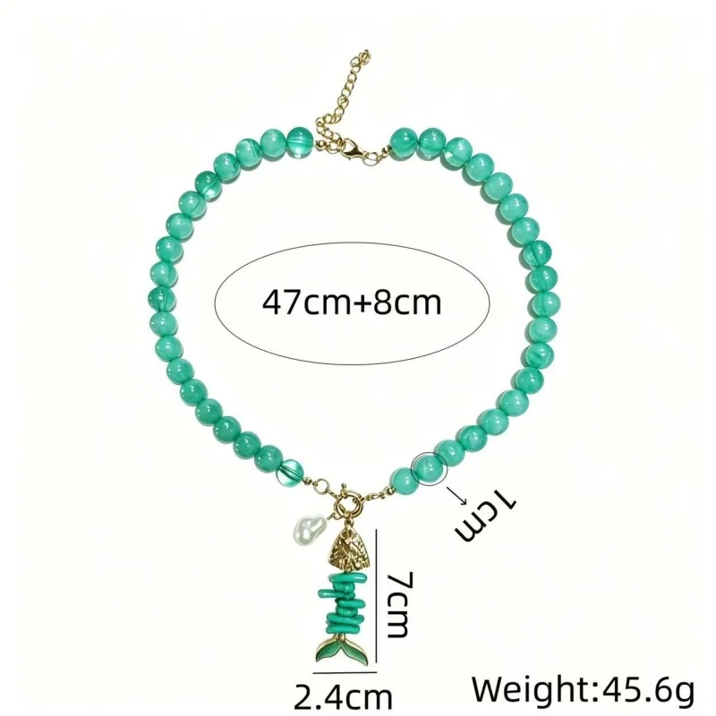 Bohemian Resin Necklace for Women with round Bead Fishbone Pendant High-End Feel Perfect Accessory for Vacation Parties
