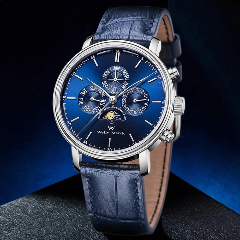 Luxury Automatic Watch Men 40mm Business Watch Fashion Mechanical Wristwatches Welly Merck Moon Phase Clocks Homage Classic 2024