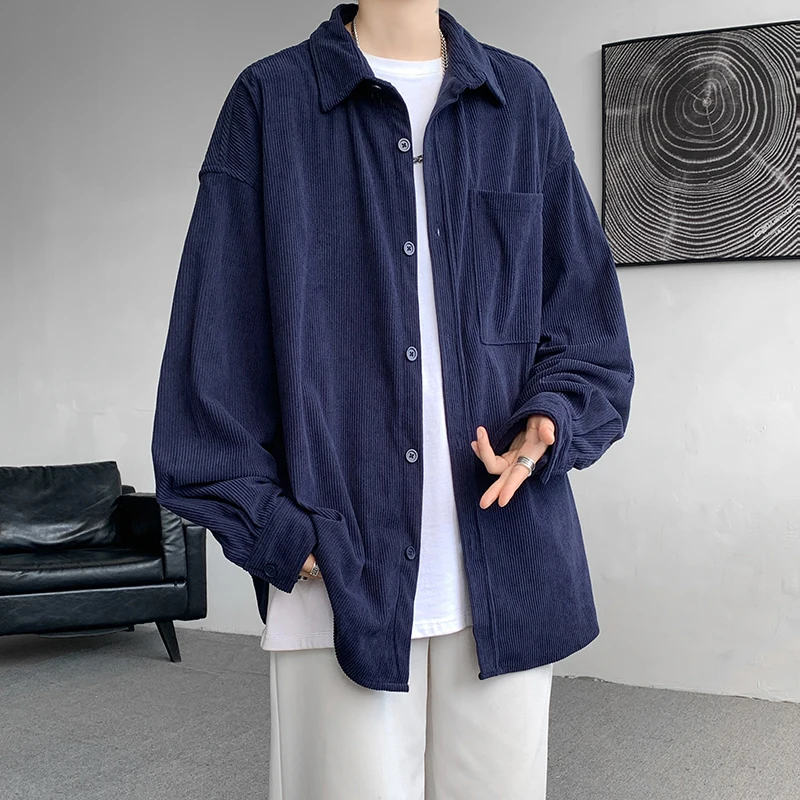 

Spring Autumn Loose Casual Shirts Men Corduroy Solid Long Sleeve Hip Hop Top Streetwear Shirts Male Vintage Blouse Plus Size 8XL