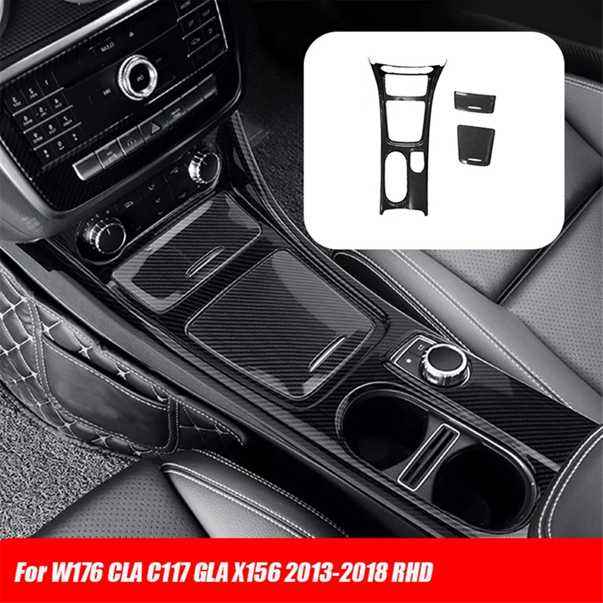 RHD Car Console Gear Shift Water Cup Holder Storage Panel Trim Cover for Mercedes Benz W176 CLA C117 GLA X156