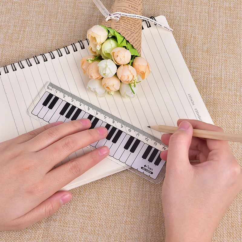 Teclado de Piano con notas musicales para estudiantes, marcador de reglas rectas de plástico, bonito dibujo de bocetos, regalo de papelería, 1 piezas