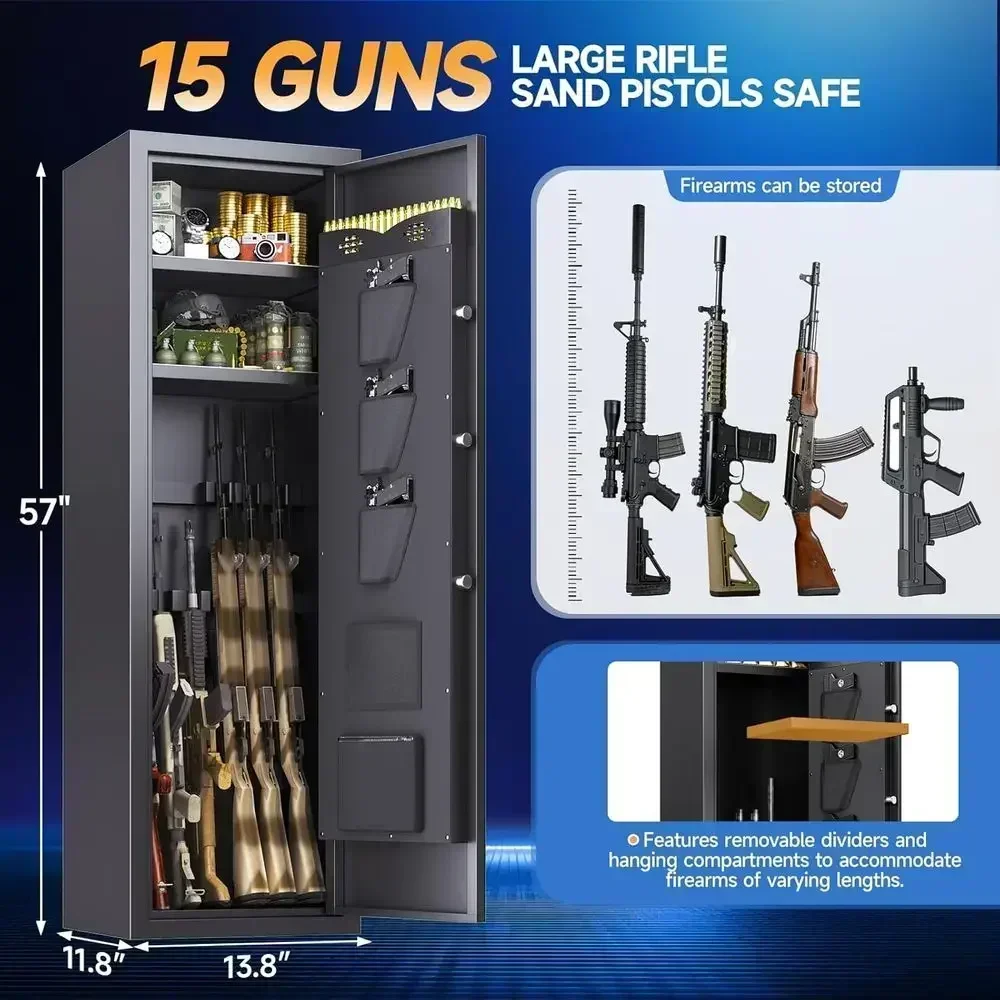 Biometric Safe with Removable Gun Shelf, No Assembly Needed, Alarm System Ready, 57H X 12D X 14W