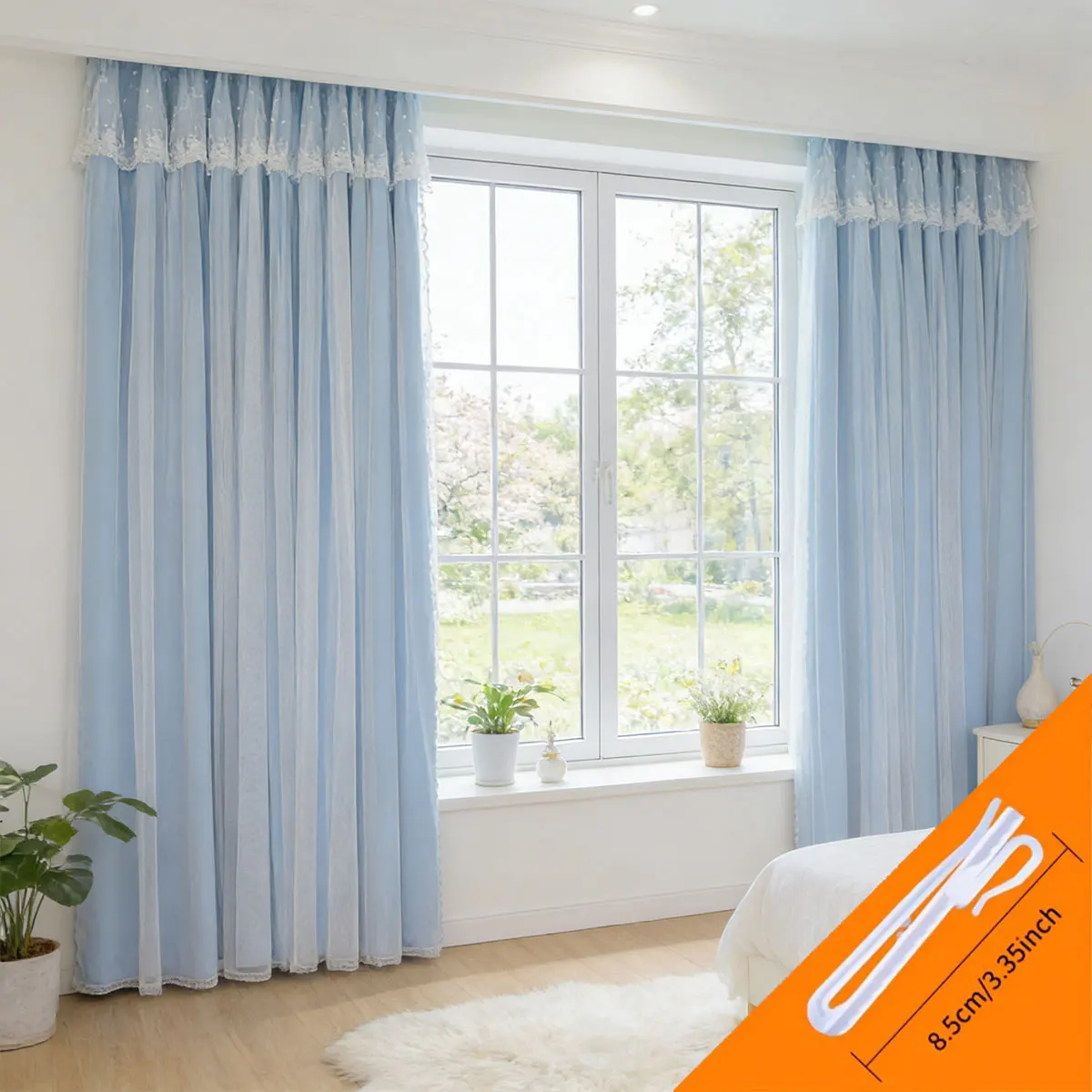 2pcs Lace Hook Style Double Layer Curtains, Princess Style Blackout Sheer Curtains for Bedroom (Rod Not Included)