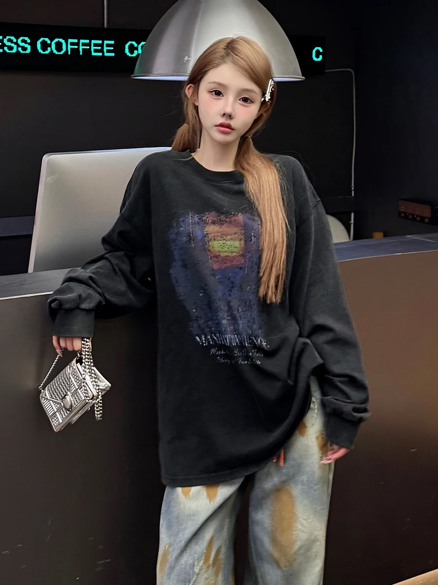 

Sofitte Manhattan Hanging Sun Waed Outdated Long Sve T-irt Women's Casual Cotton Princ Sle round Ne Top