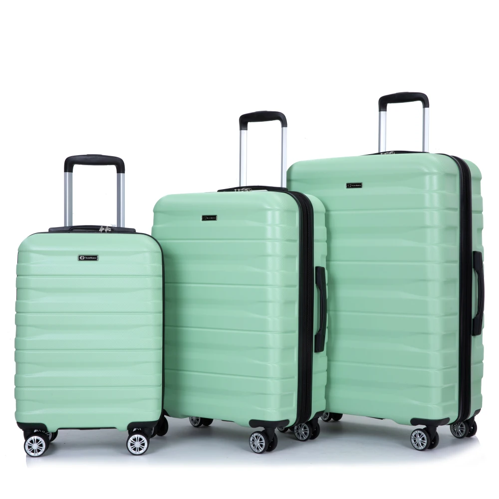 3 Piece Luggage Sets PC Lightweight Durable Expandable Suitcase Two Hooks Double Spinner Wheels TSA Lock(21/25/29) Light Green